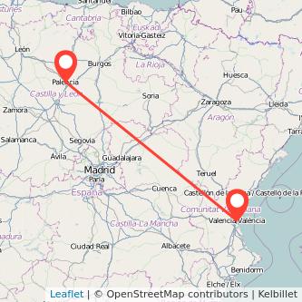 Mapa del viaje Valencia Palencia en tren