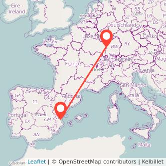 Mapa del viaje Valencia Estrasburgo en tren
