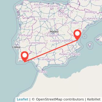 Mapa del viaje Valencia Faro en bus