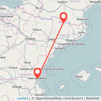 Mapa del viaje Valencia Andorra en bus