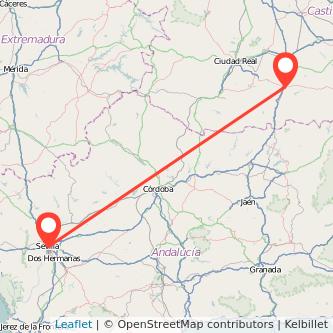 Mapa del viaje Valdepeñas Sevilla en tren