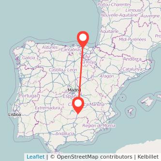 Mapa del viaje Valdepeñas Bilbao en tren
