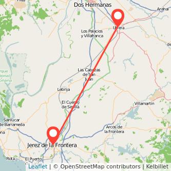 Mapa del viaje Utrera Jerez de la Frontera en tren