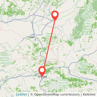 Mapa del viaje Úbeda Granada en tren