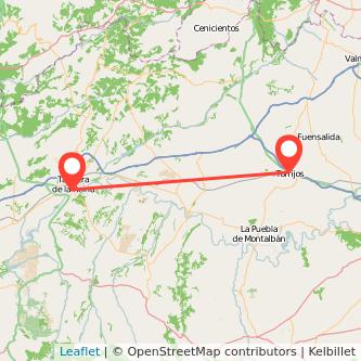 Mapa del viaje Torrijos Talavera de la Reina en bus
