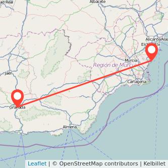 Mapa del viaje Torrevieja Granada en bus