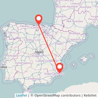 Mapa del viaje Torrevieja Santander en bus
