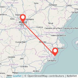 Mapa del viaje Torrevieja Madrid en bus
