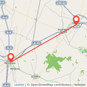 Mapa del viaje Tomelloso Manzanares en bus