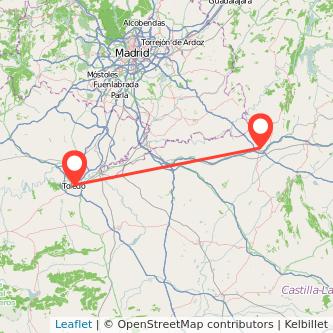 Mapa del viaje Toledo Tarancón en bus