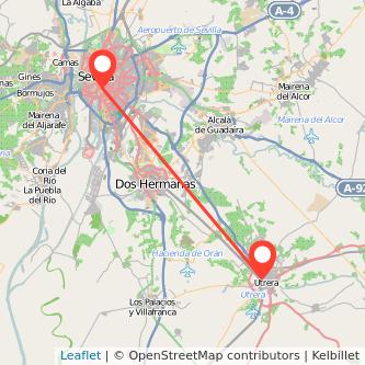 Mapa del viaje Sevilla Utrera en tren