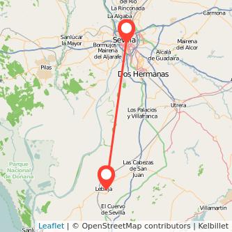 Mapa del viaje Sevilla Lebrija en tren