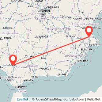 Mapa del viaje Sevilla Xàtiva en tren