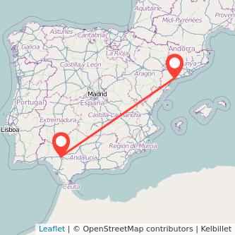 Mapa del viaje Sevilla Reus en tren