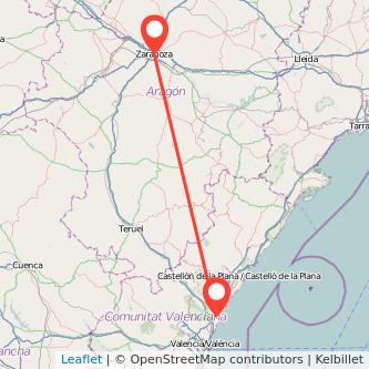 Mapa del viaje Sagunto Zaragoza en tren