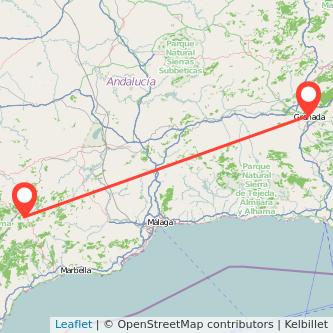 Mapa del viaje Ronda Granada en tren