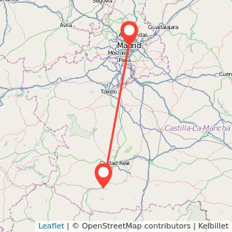 Mapa del viaje Puertollano Madrid en bus