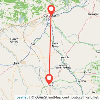 Mapa del viaje Puente-Genil Córdoba en tren