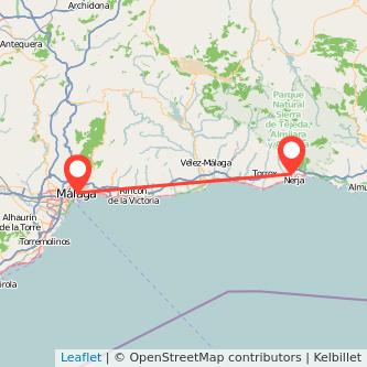 Mapa del viaje Nerja Málaga en bus