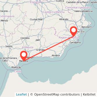 Mapa del viaje Murcia Marbella en bus