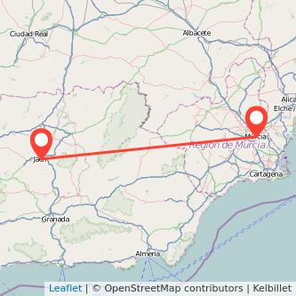 Mapa del viaje Murcia Jaén en bus