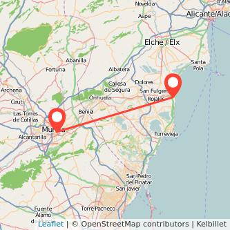 Mapa del viaje Murcia Guardamar del Segura en bus