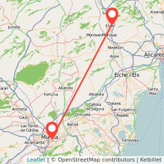 Mapa del viaje Murcia Elda en tren
