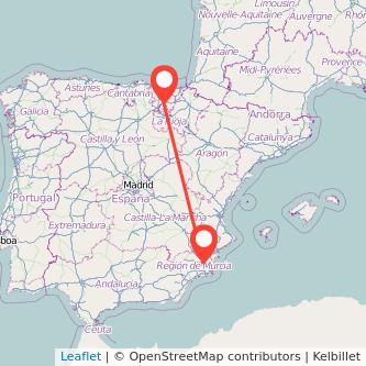 Mapa del viaje Murcia Vitoria-Gasteiz en bus