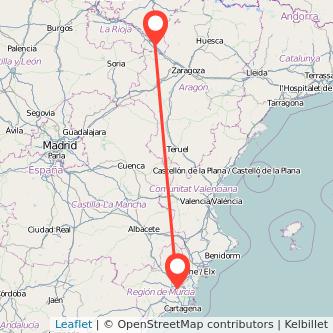 Mapa del viaje Murcia Tudela en bus