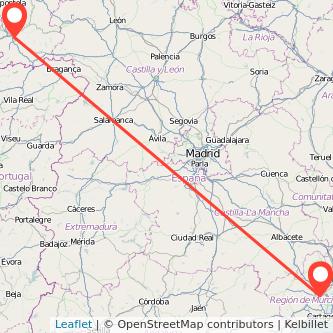 Mapa del viaje Murcia Ourense en bus