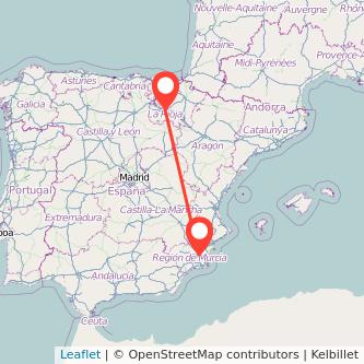 Mapa del viaje Murcia Logroño en bus