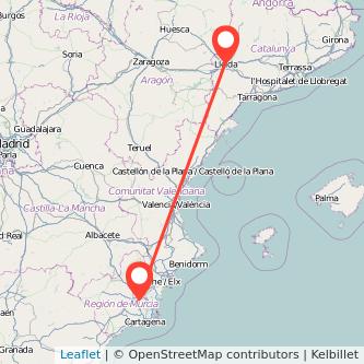 Mapa del viaje Murcia Lérida en bus