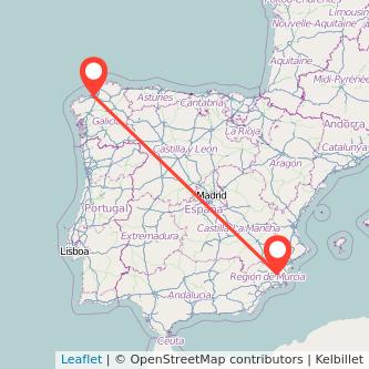 Mapa del viaje Murcia A Coruña en bus