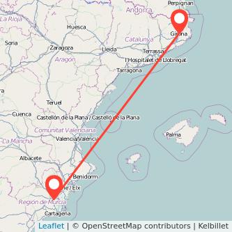 Mapa del viaje Murcia Girona en bus