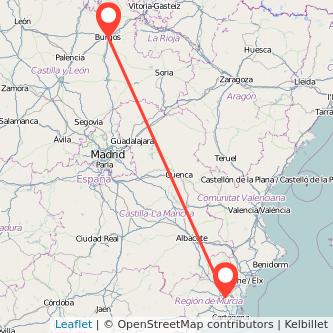Mapa del viaje Murcia Burgos en bus