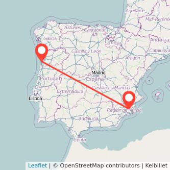 Mapa del viaje Murcia Oporto en bus