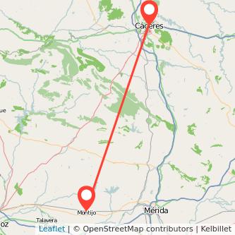Mapa del viaje Montijo Cáceres en tren