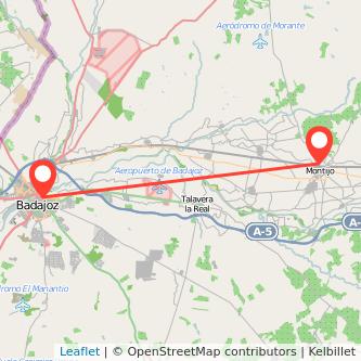 Mapa del viaje Montijo Badajoz en tren