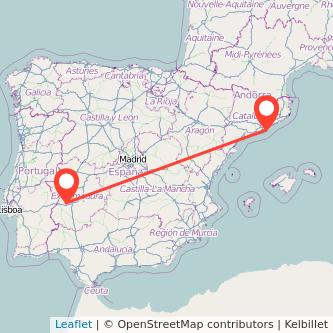 Mapa del viaje Montijo Barcelona en tren