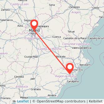 Mapa del viaje Molina de Segura Madrid en bus