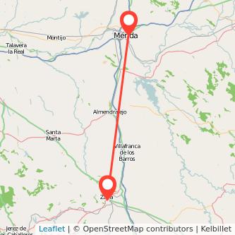 Mapa del viaje Mérida Zafra en bus
