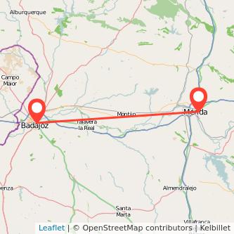 Mapa del viaje Mérida Badajoz en tren