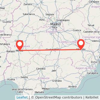 Mapa del viaje Mérida Albacete en tren