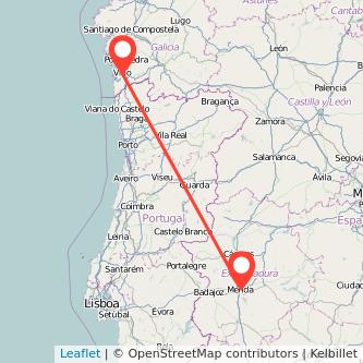 Mapa del viaje Mérida Vigo en tren
