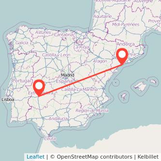 Mapa del viaje Mérida Tarragona en tren