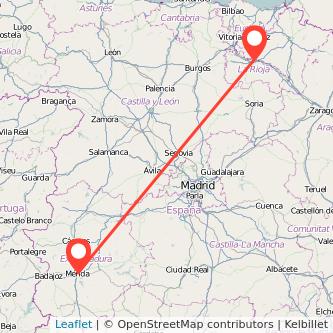 Mapa del viaje Mérida Logroño en bus
