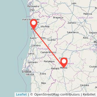 Mapa del viaje Mérida Oporto en bus