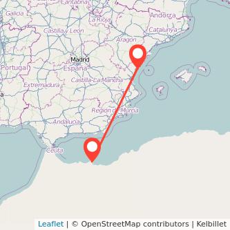 Mapa del viaje Melilla Castellón en bus