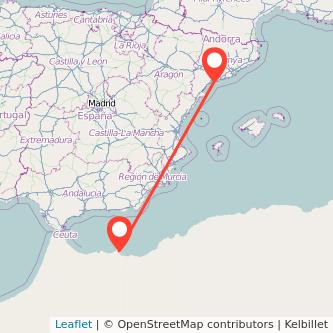 Mapa del viaje Melilla Tarragona en bus