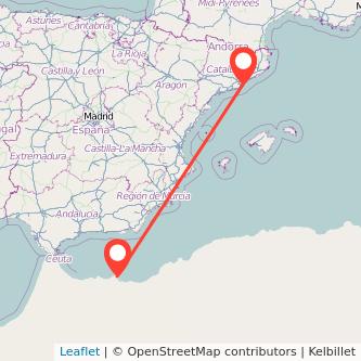 Mapa del viaje Melilla Barcelona en bus